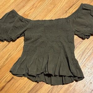 Moa Moa Dark Olive Off-Shoulder Blouse
